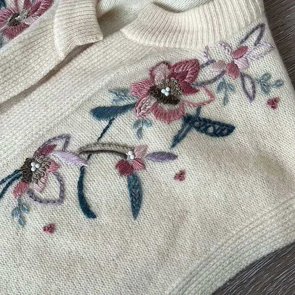 Vintage 80’s embroidered sleeveless cardigan vest cottagecore‎ dainty floral - Picture 7 of 7